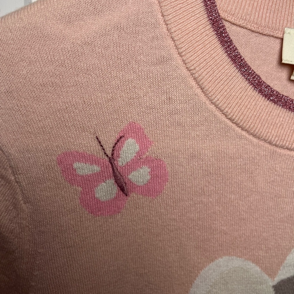 Kate Spade Cameo Pink Embroidered Floral Cotton/Cashmere Sweater, Size Small - Picture 9 of 11
